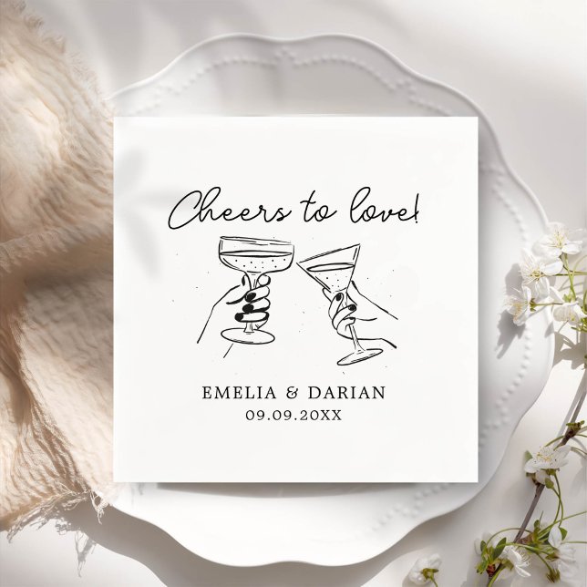 Elegant Couple Cheers to Love Minimalist Wedding Napkins (Creator Uploaded)