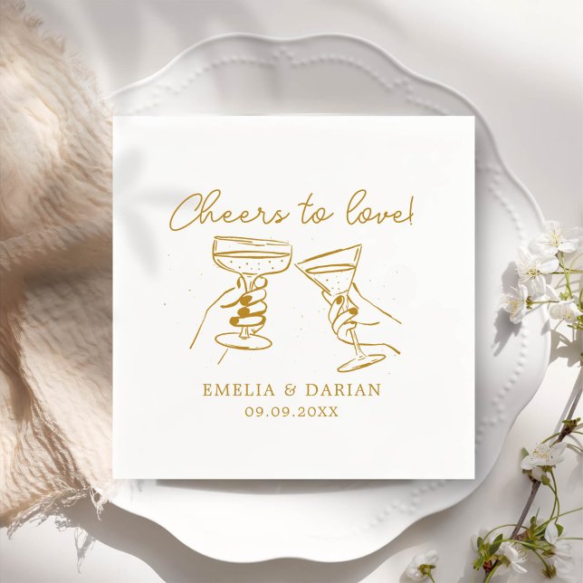 Elegant Couple Cheers to Love Minimalist Wedding Napkins (Creator Uploaded)