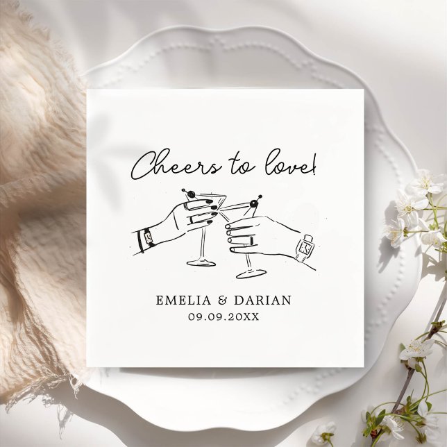 Elegant Couple Cheers to Love Minimalist Wedding Napkins (Creator Uploaded)