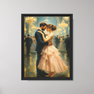 Elegant Couple Dancing in Glowing Ballroom Canvas Print