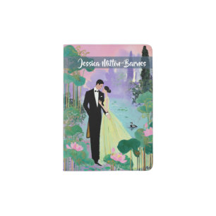 Elegant couple in pastel Asian nature scene custom Passport Holder