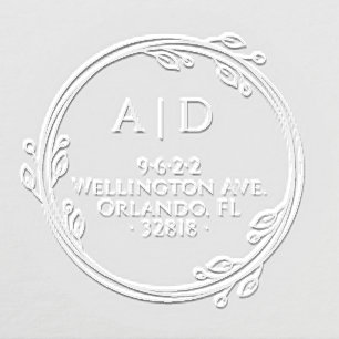 Elegant Couple Initials Botanical Return Address Embosser