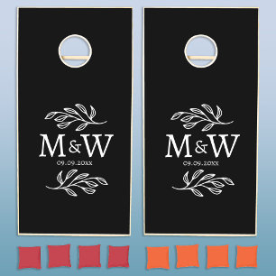 Elegant Couple Monogram Botanical Laurel Wedding Cornhole Set