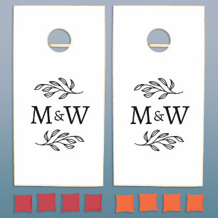 Elegant Couple Monogram Botanical Laurel Wedding Cornhole Set