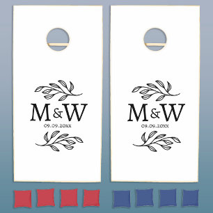Elegant Couple Monogram Botanical Laurel Wedding Cornhole Set