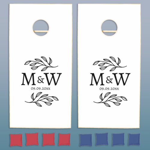Elegant Couple Monogram Botanical Laurel Wedding Cornhole Set