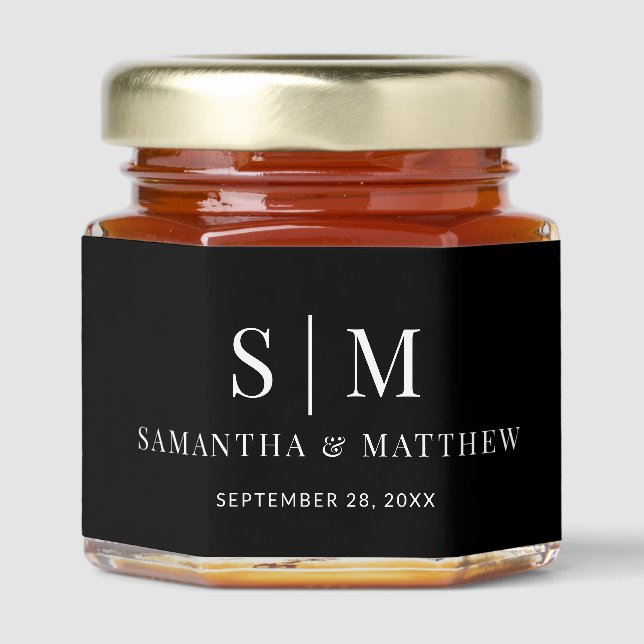 Elegant Couple Monogram Initials Wedding Honey Jar Favors (Front)