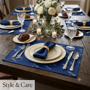 Elegant Couple Name Navy Cloth Placemat Design