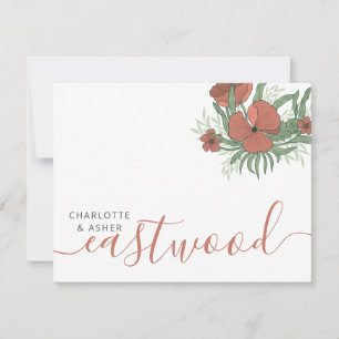 Elegant Couple Name Wedding Floral Note Card