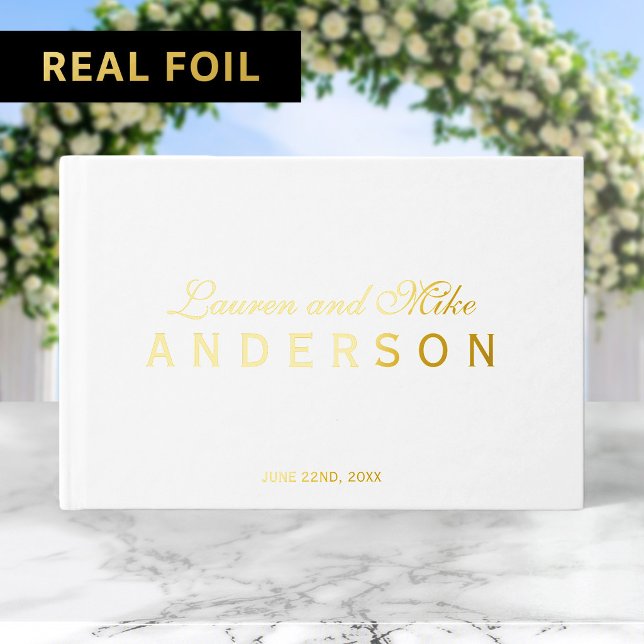 Elegant Couple Name Wedding Script Foil Guest Book (Creator Uploaded)