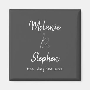 Elegant Couple Names Date Script Typography Gray Magnet