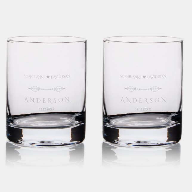 Elegant Couple Names Typography Wedding Rocks Glass (Glassware)
