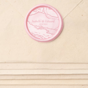 Elegant Couple Names & Wedding Date Pink Wax Seal Sticker