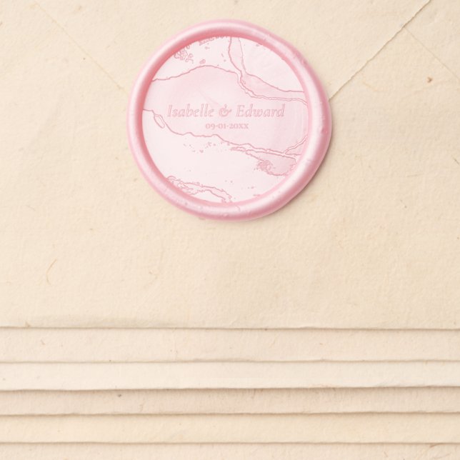 Elegant Couple Names & Wedding Date Pink Wax Seal Sticker (Front)