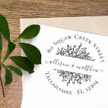 Elegant Couple Names Wedding Floral Vintage Rubber Stamp<br><div class="desc">This romantic floral return address stamp with a rustic and vintage feel features a bunch of lovely wildflowers. In the center, there are the couple's names in handwritten calligraphy. The address curves gracefully around, framing the flowers, and is written in lovely whimsical typography. You can very easily customize this design...</div>