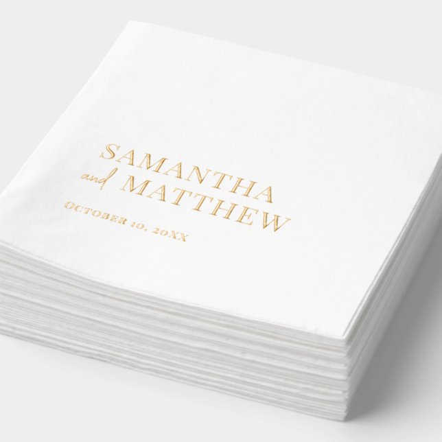 Elegant Couple Names Wedding Foil Napkins (Detail)