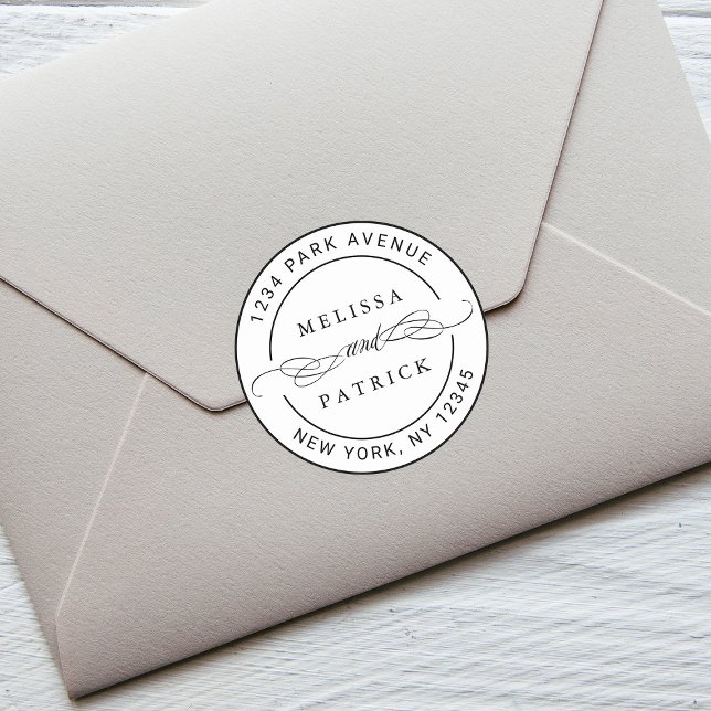 Elegant Couple Names Wedding Return Address Classic Round Sticker (Creator Uploaded)