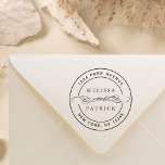 Elegant Couple Names Wedding Return Address Rubber Stamp<br><div class="desc">Elegant round rubber stamp with your names and return address.</div>