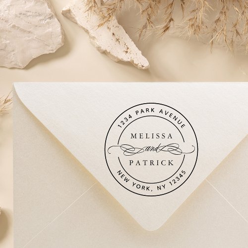 Elegant Couple Names Wedding Return Address Rubber Stamp