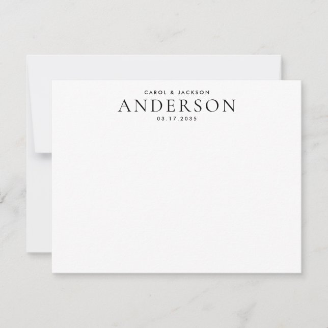 Elegant Couple Newlywed Name Wedding Stationery Note Card (Front)