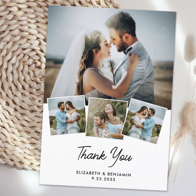 Elegant Couple Personalized Photo Collage Wedding Thank You Card (Creator Uploaded)