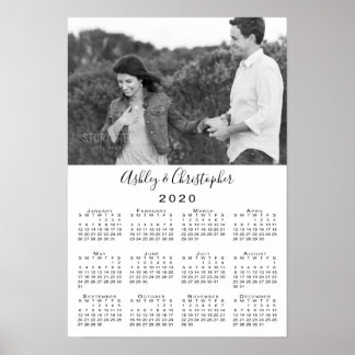 Elegant Couple Photo and Names 2020 Calendar Poster