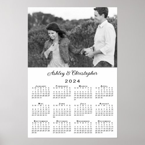 Elegant Couple Photo and Names 2024 Calendar Poster
