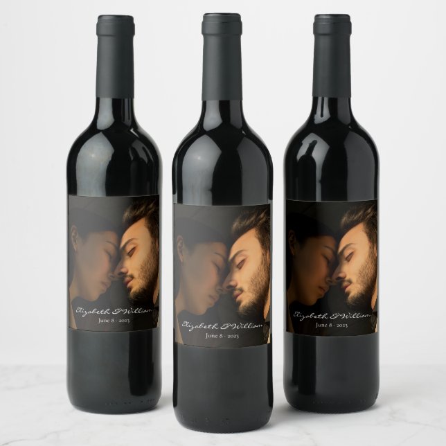 Elegant Couple Photo Anniversary Wedding Wine Label (Bottles)
