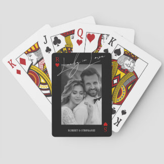 Elegant Couple Photo Black Anniversary Poker Cards