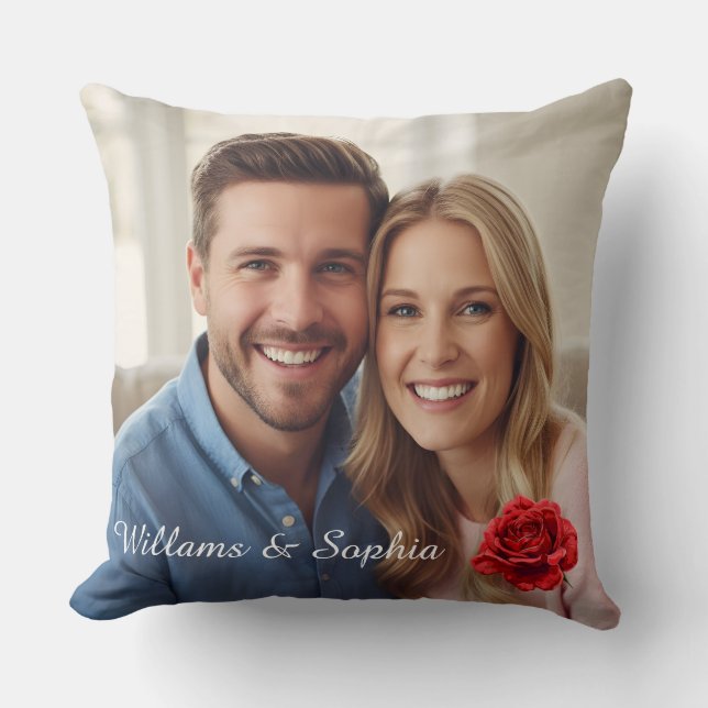 Elegant Couple Photo Custom Names Rose Gifts      Throw Pillow (Front)