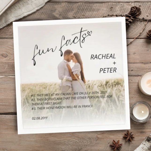 Elegant Couple Photo Modern Fun Facts Wedding Napkins (Creator Uploaded)