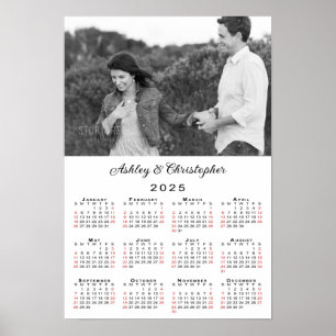 Elegant Couple Photo Names 2025 Calendar Poster