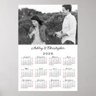 Elegant Couple Photo Names 2026 Calendar Poster