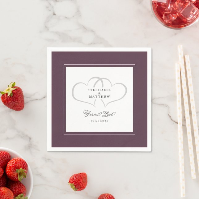 Elegant Couple Purple Wedding Hearts Forever Love Napkins (Insitu)