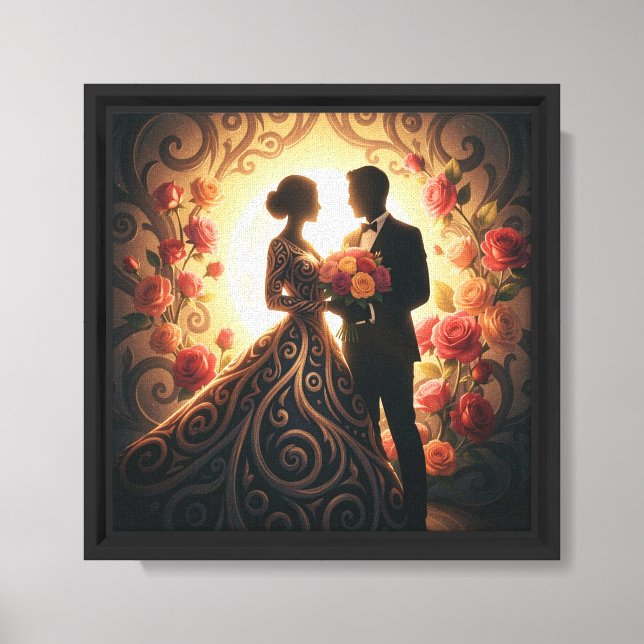 Elegant Couple Silhouette with Rose  Canvas Print (Front)