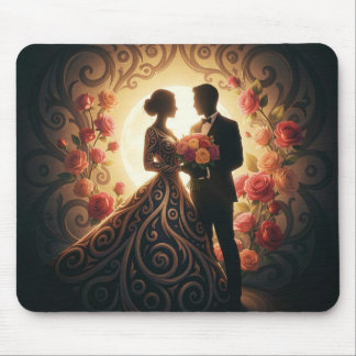 Elegant Couple Silhouette with Rose  Mouse Pad