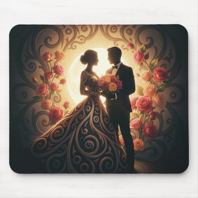 Elegant Couple Silhouette with Rose  Mouse Pad (Front)