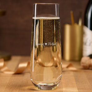 Elegant Couple Wedding Anniversary Monogrammed Stemless Champagne Flute