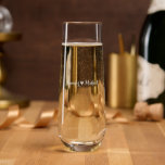 Elegant Couple Wedding Anniversary Monogrammed Stemless Champagne Flute<br><div class="desc">Create your own custom, personalized, elegant calligraphy typography script font monogrammed, heart, modern cool chic stylish classy, heavy glass, high quality, durable glass, beautiful laser engraved etched glassware 10 oz stemless bride & groom, husband & wife, newlywed couple wedding / anniversary champagne flute glass featuring strong, sturdy base. The etching...</div>