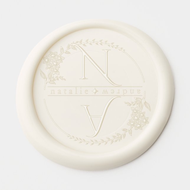 Elegant Couple Wedding Floral Wreath Monogram  Wax Seal Sticker (Front)