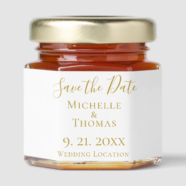 Elegant Couple Wedding Save the Date Honey Jar Favors (Front)