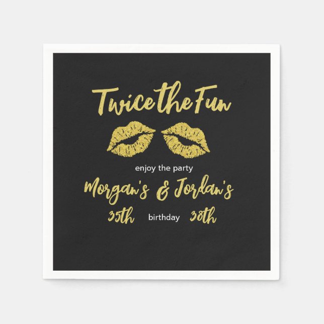 Elegant Couples Black Gold Kisses Joint Birthday Napkins (Front)