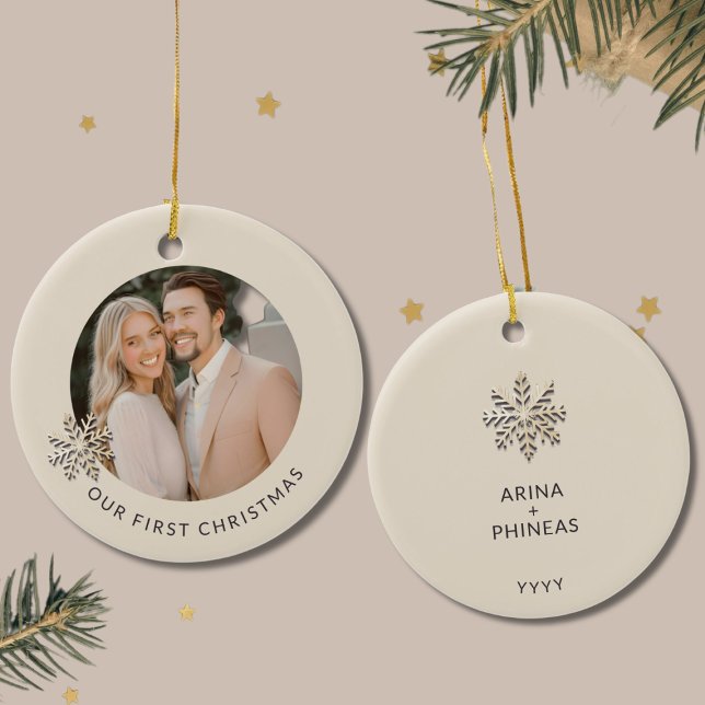 Elegant Couple's First Christmas Photo Ornament (Creator Uploaded)