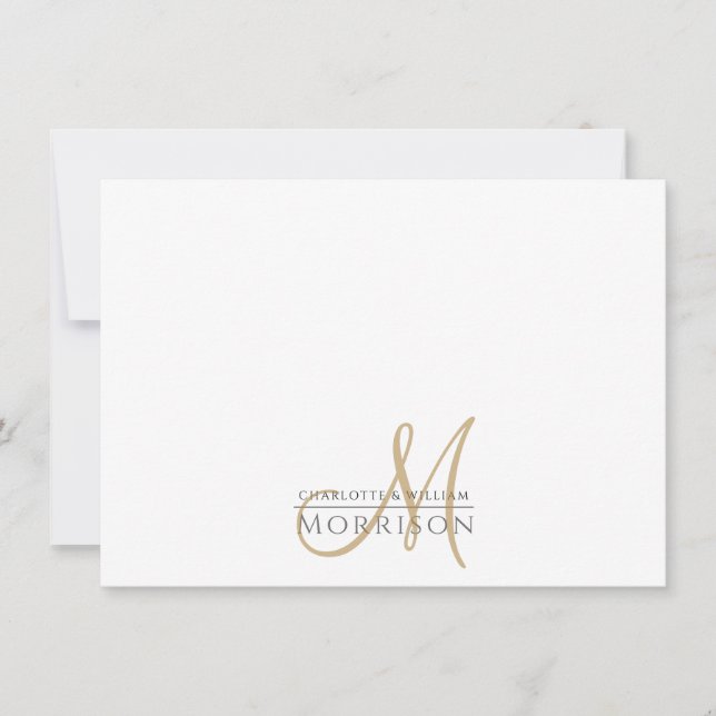 Elegant Couple's Gold Black Monogram Logo Note Card (Front)