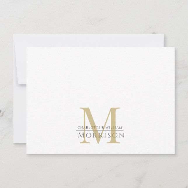 Elegant Couple's Gold Black Monogram Logo Note Card (Front)