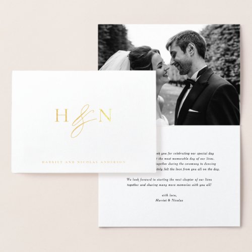 Elegant Couples Monogram Wedding Thank You Foil Card