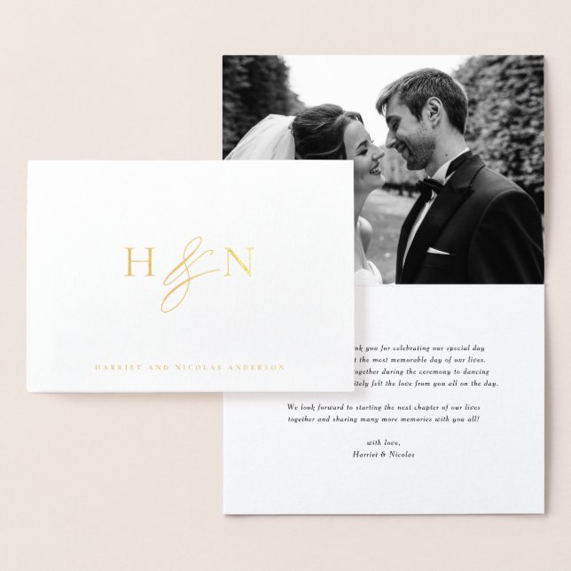 Elegant Couples Monogram Wedding Thank You Foil Card (Display)