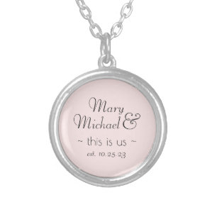 Elegant Couples Name Year Established Anniversary Silver Plated Necklace