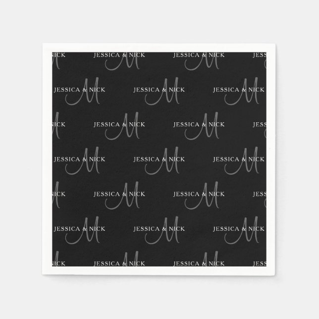Elegant Couples Names & Monogram Napkins (Front)