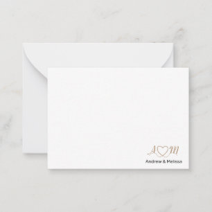 Elegant Couples Script Monogram Heart Gold Black Note Card